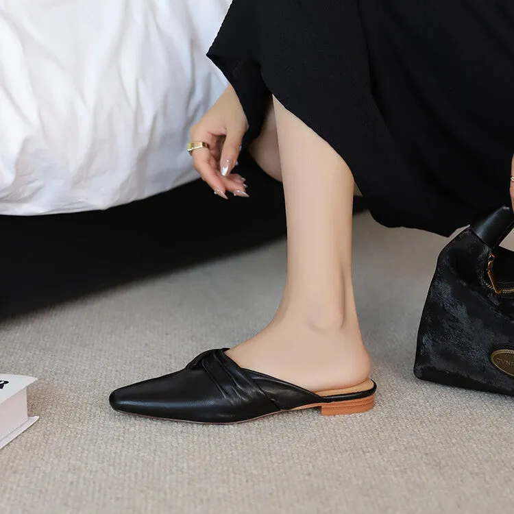 Ladies Pointed Toe Vegetable Tanned Cowhide Flat Mules