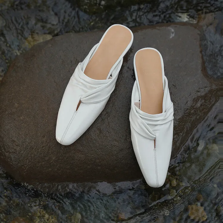 Ladies Pointed Toe Vegetable Tanned Cowhide Flat Mules