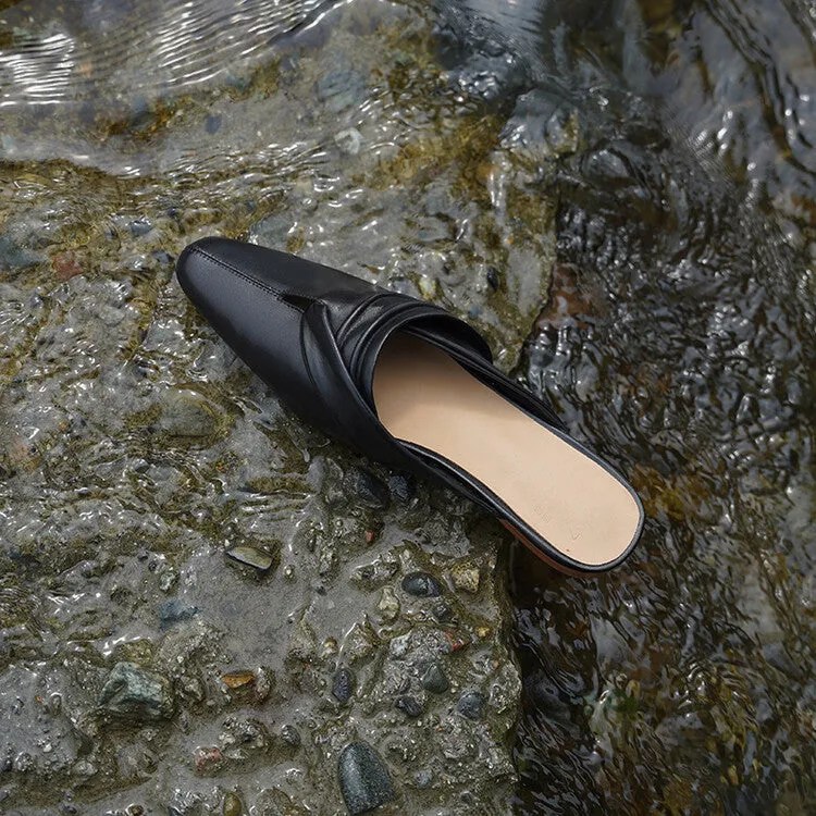 Ladies Pointed Toe Vegetable Tanned Cowhide Flat Mules