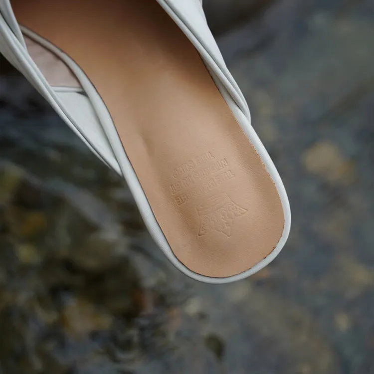 Ladies Pointed Toe Vegetable Tanned Cowhide Flat Mules