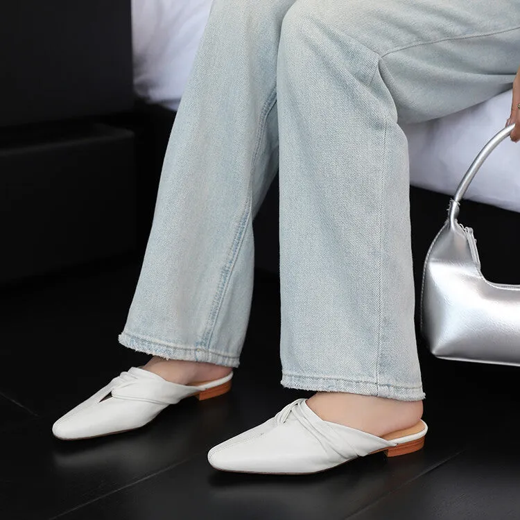 Ladies Pointed Toe Vegetable Tanned Cowhide Flat Mules