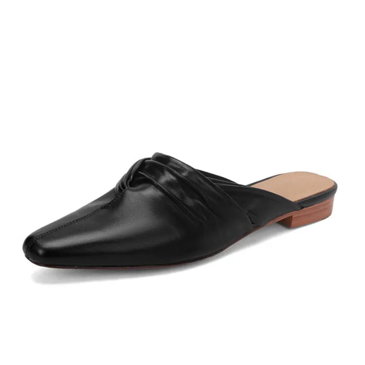 Ladies Pointed Toe Vegetable Tanned Cowhide Flat Mules