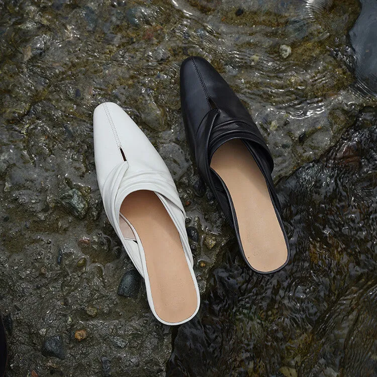 Ladies Pointed Toe Vegetable Tanned Cowhide Flat Mules
