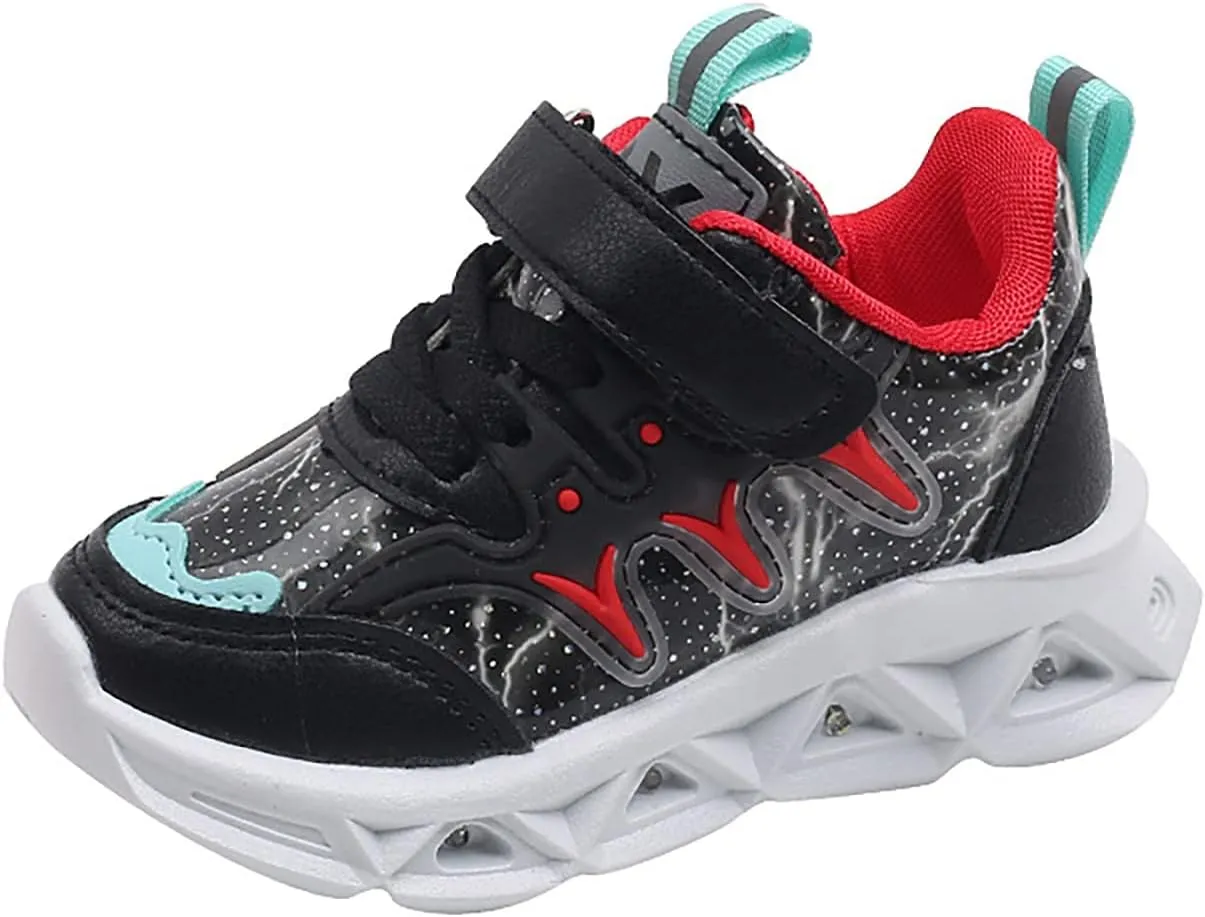 Little Girls Boys Sneakers LED Charged Breathable Soft Sole Strap Collision Color Smooth Reflective Sport Shoes