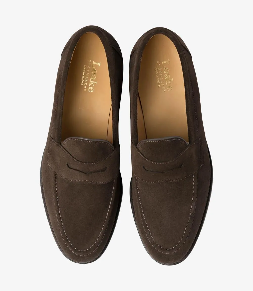 LOAKE IMPERIAL DARK BROWN SUEDE LOAFER LEATHER SOLE F-MEDIUM