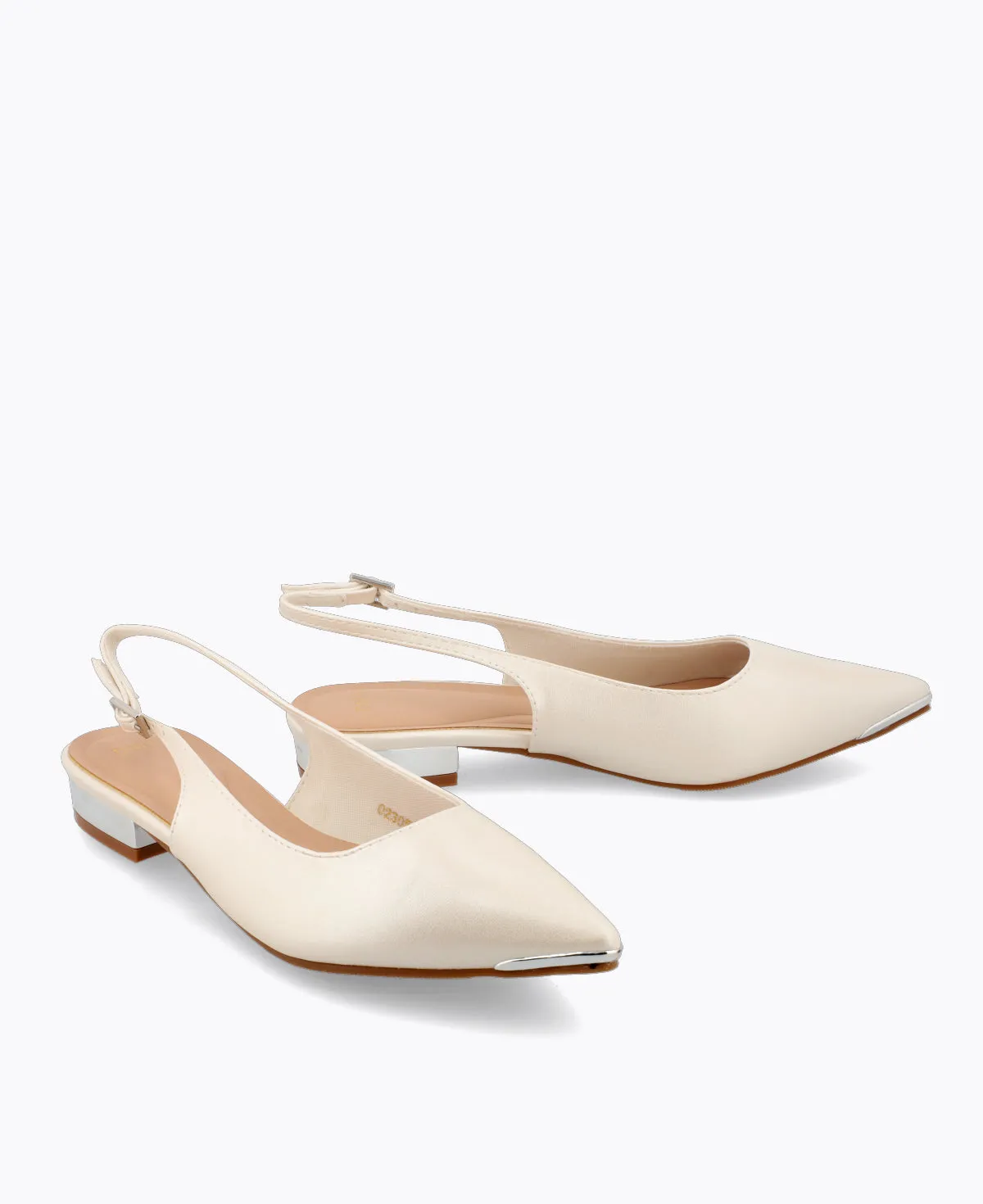 Lucia Slingback Flat Pumps - Pearl White
