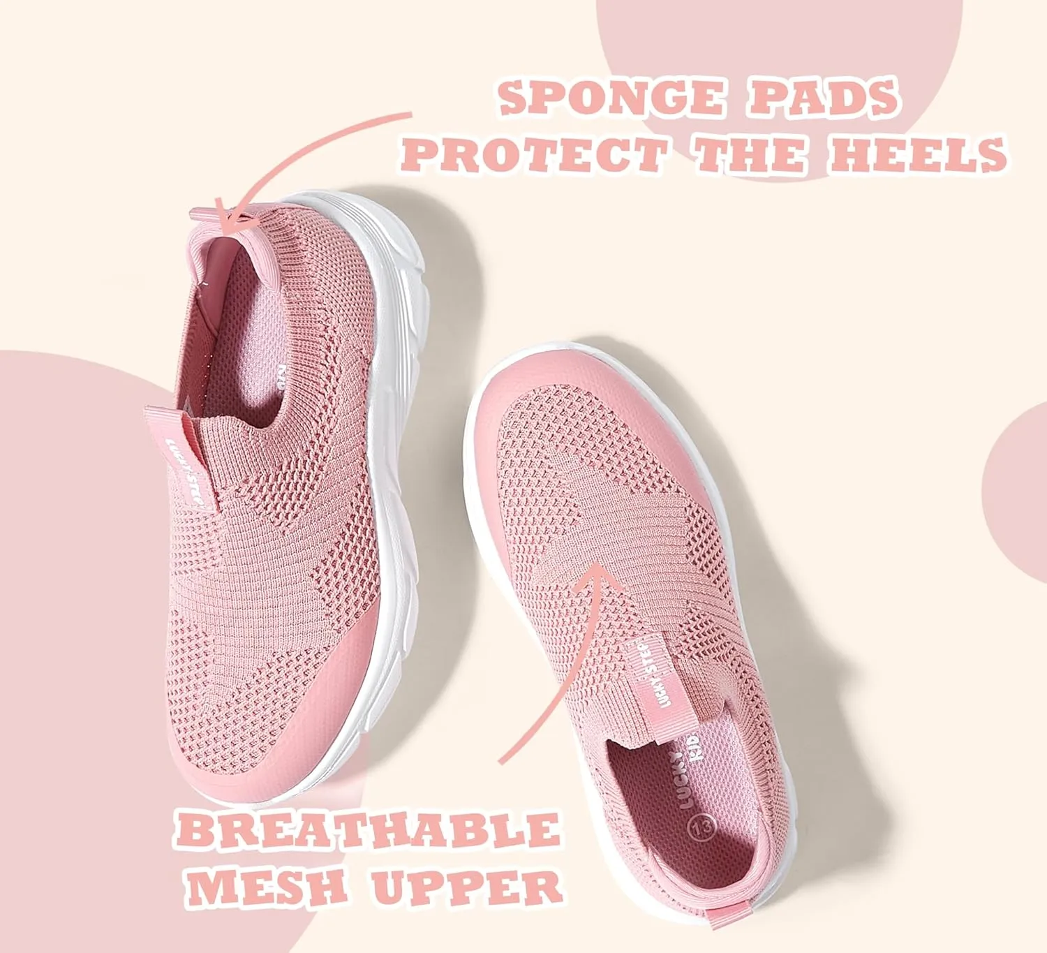 LUCKY STEP Boys Girls Slip On Sneakers Breathable Mesh Walking Shoes Lightweight Casual Running Athletic for Little Kids