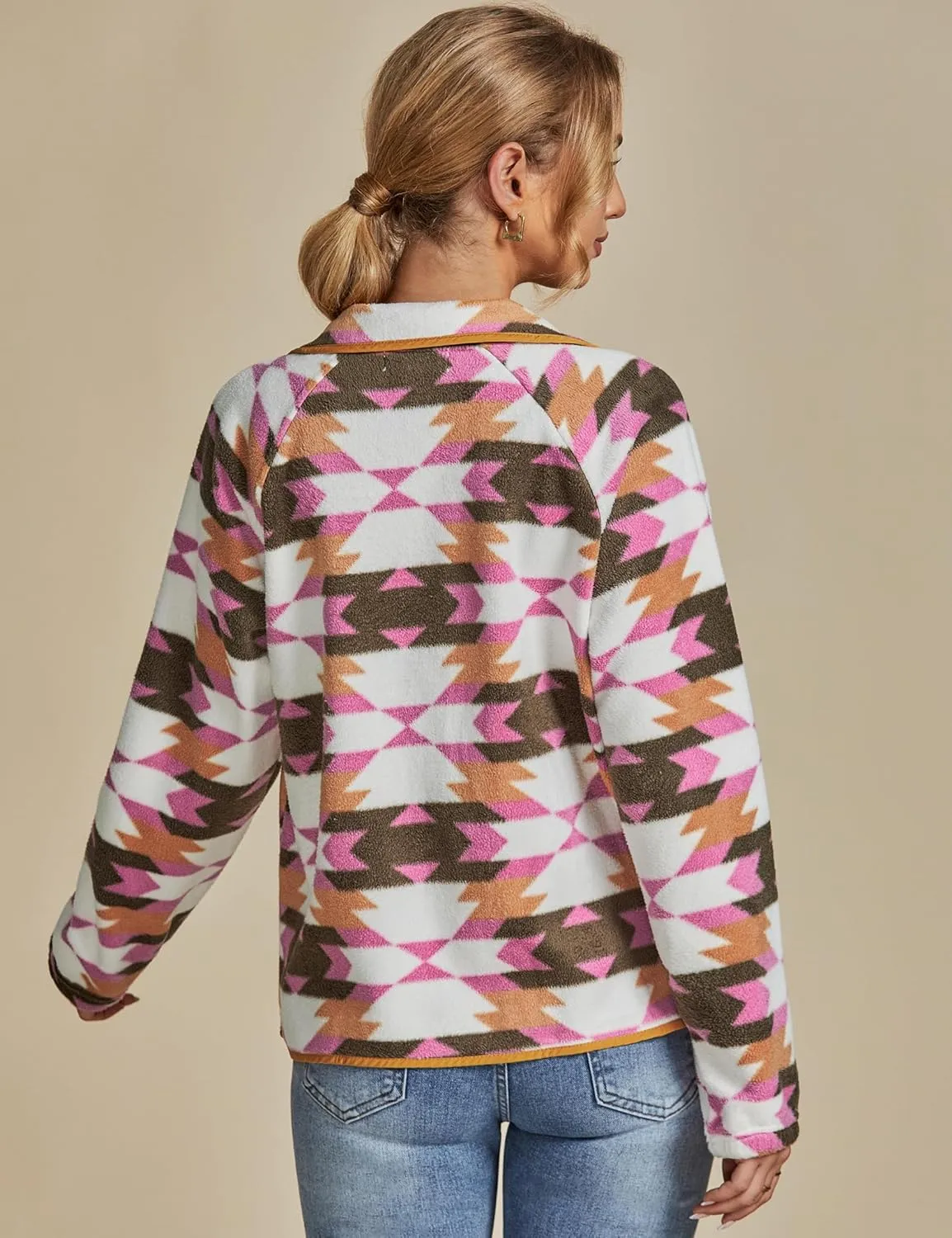 luvamia Fleece Jacket Women Winter Western Aztec Print Fall Button Down Shacket Lightweight Coat with Pockets