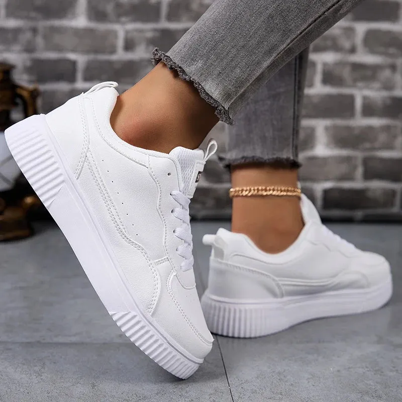 LuxeLite Breathable White Lace-Up Sneakers for Women