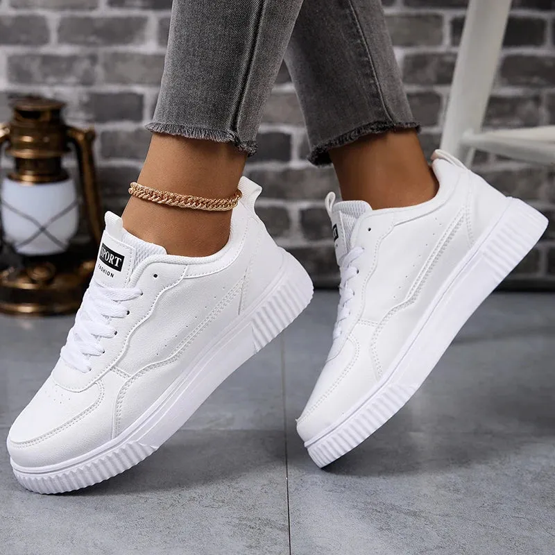 LuxeLite Breathable White Lace-Up Sneakers for Women