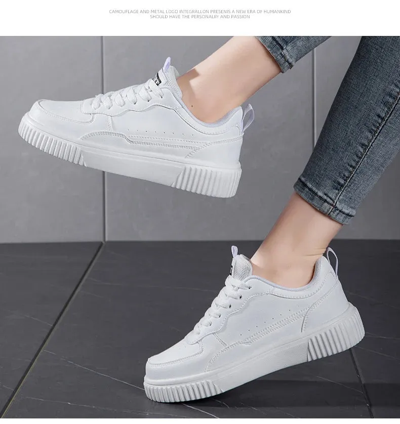 LuxeLite Breathable White Lace-Up Sneakers for Women