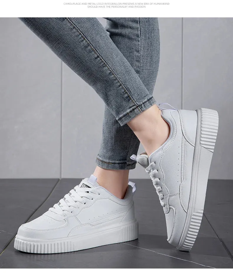LuxeLite Breathable White Lace-Up Sneakers for Women