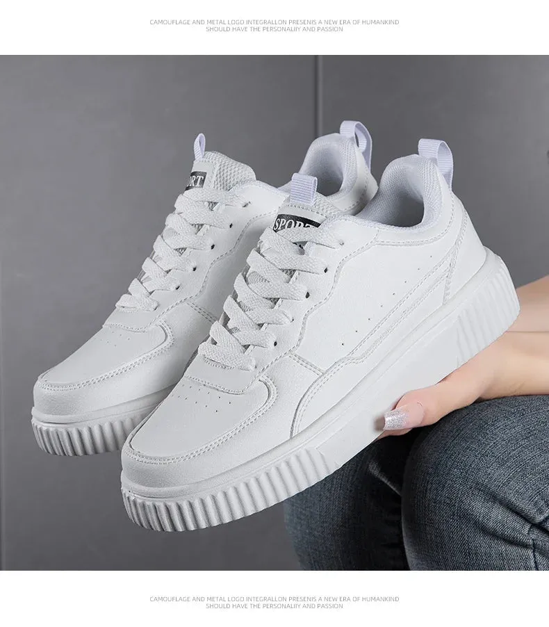 LuxeLite Breathable White Lace-Up Sneakers for Women