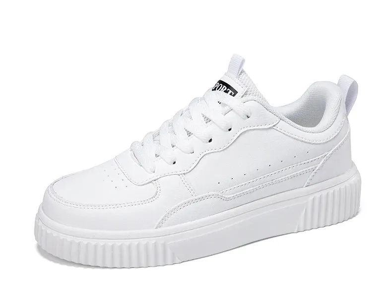 LuxeLite Breathable White Lace-Up Sneakers for Women