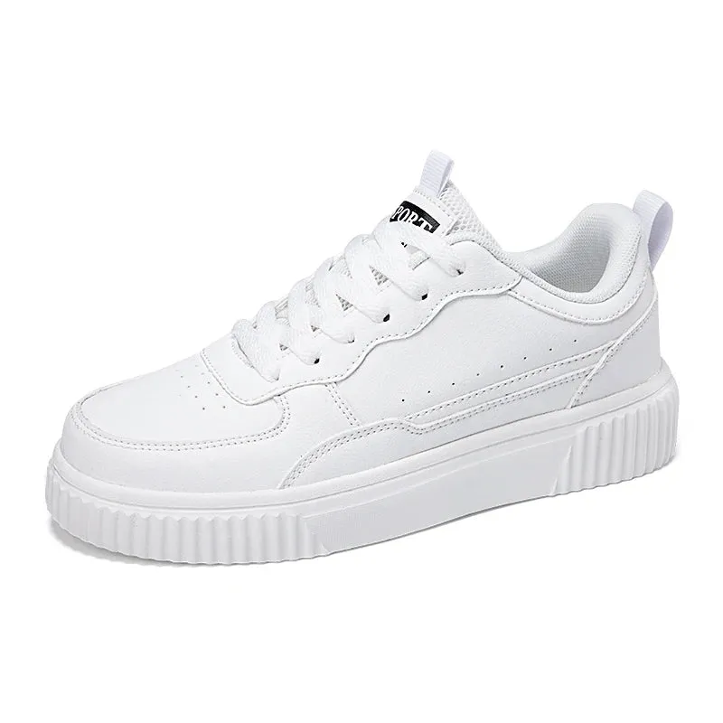 LuxeLite Breathable White Lace-Up Sneakers for Women