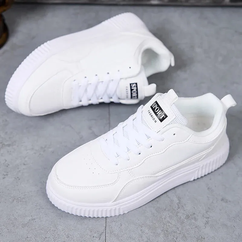 LuxeLite Breathable White Lace-Up Sneakers for Women