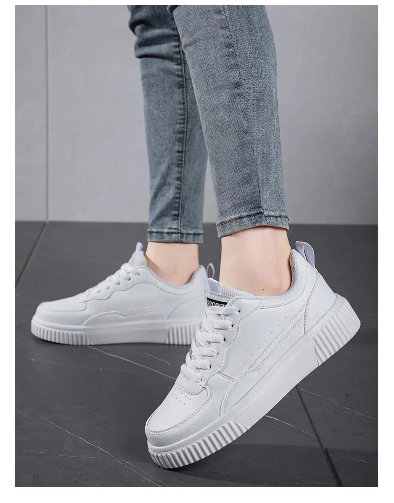 LuxeLite Breathable White Lace-Up Sneakers for Women