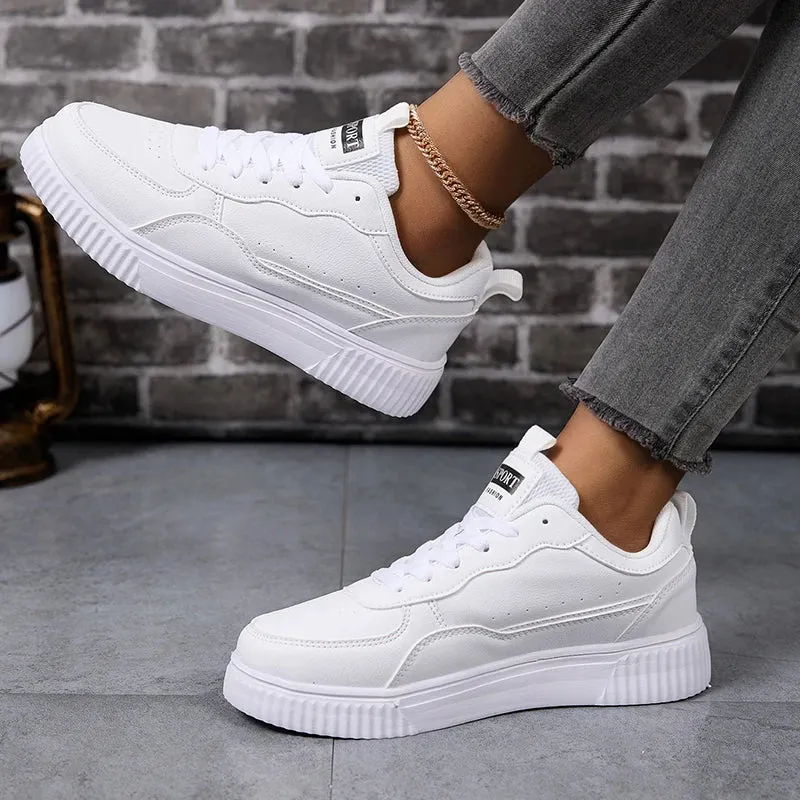 LuxeLite Breathable White Lace-Up Sneakers for Women