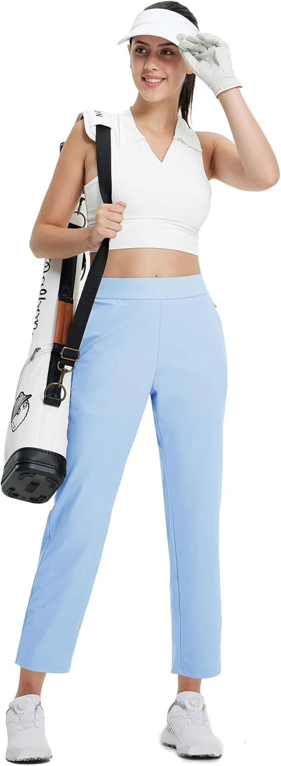 M MAELREG Women's Golf Pants with Zip Pockets 7/8 Ankle Stretch Lightweight Sweatpants for Athletic Hiking Travel Work Lounge