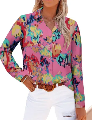 Magritta Women's Shirts Fashion Casual Loose Fit Long Sleeve Button Down Lightweight Collared Blouse Tops