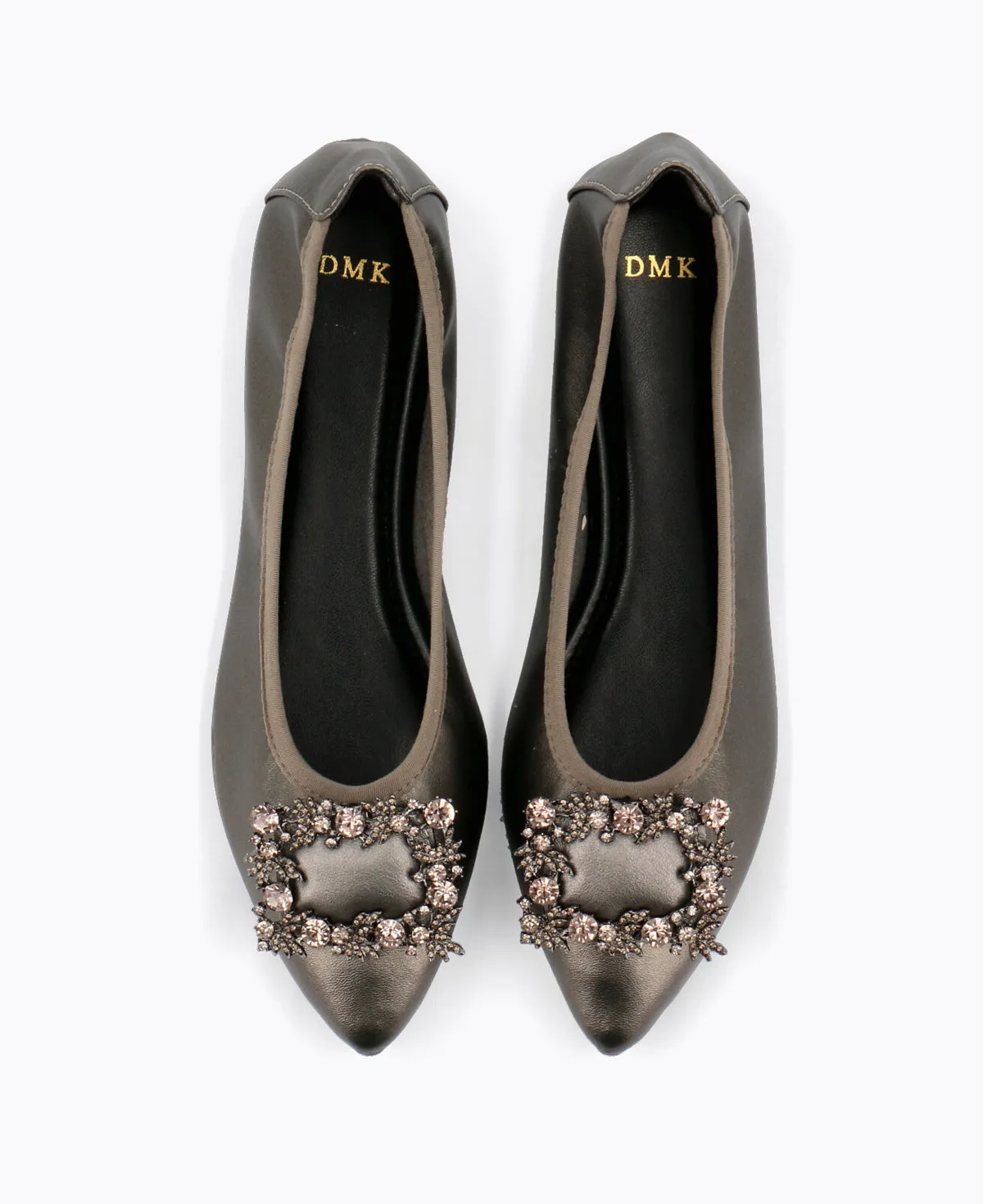 Mavis Jewel Flat Pumps - Pewter