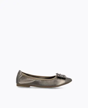 Mavis Jewel Flat Pumps - Pewter
