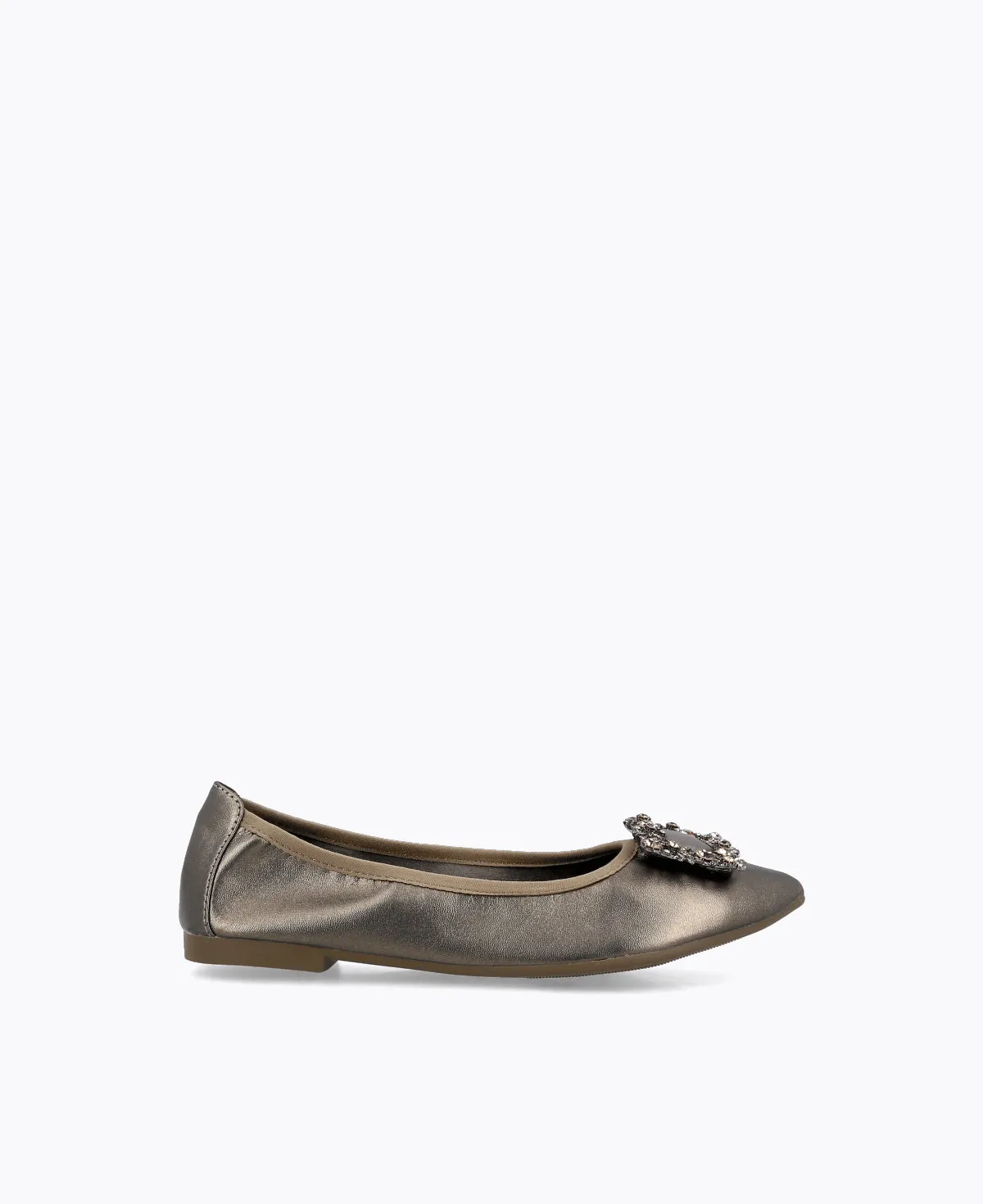 Mavis Jewel Flat Pumps - Pewter