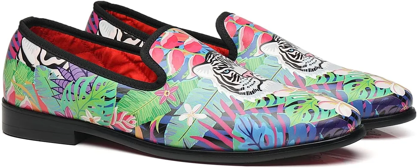 Men Loafers Smoking Colorful Tiger Head Prom Homecoming Wedding Party Shoes