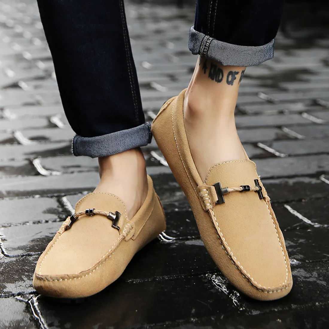 Men's Belt Hardware Driving Moccasins
