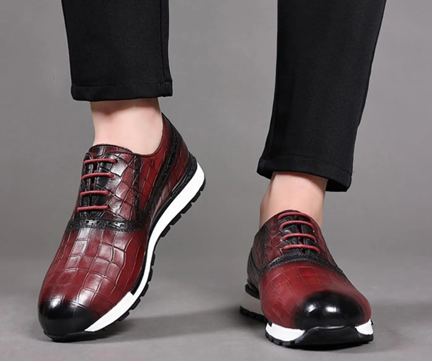 Men's Casual Sneakers - Genuine Leather Oxfords Shoes for Business & Walking | Breathable Comfortable Lightweight Fashion Sneakers for Men