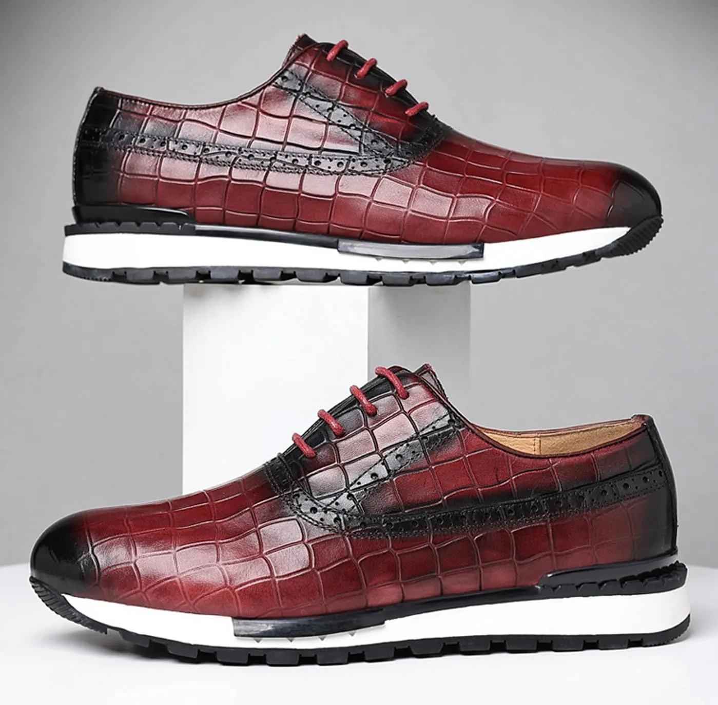 Men's Casual Sneakers - Genuine Leather Oxfords Shoes for Business & Walking | Breathable Comfortable Lightweight Fashion Sneakers for Men