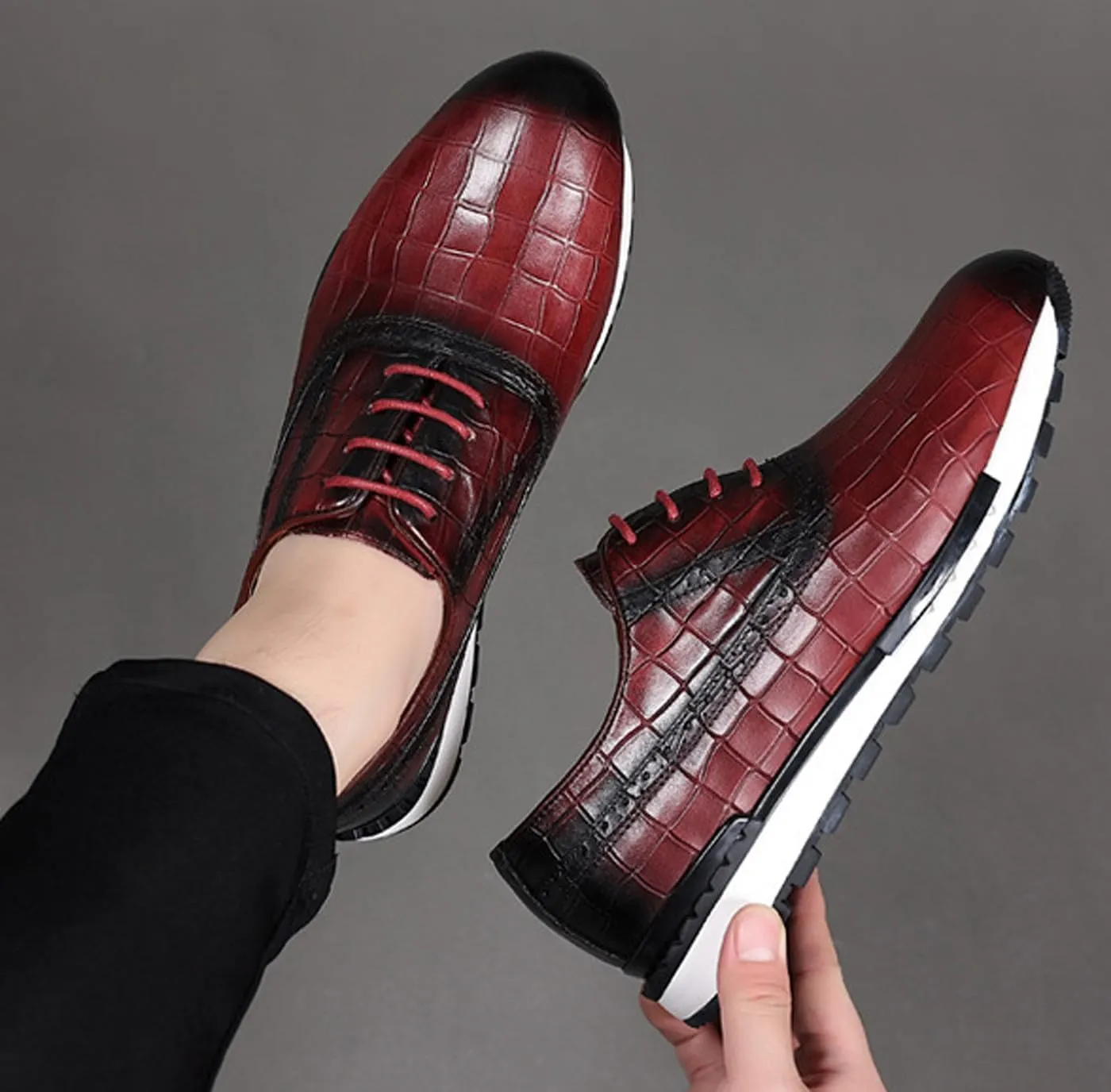 Men's Casual Sneakers - Genuine Leather Oxfords Shoes for Business & Walking | Breathable Comfortable Lightweight Fashion Sneakers for Men