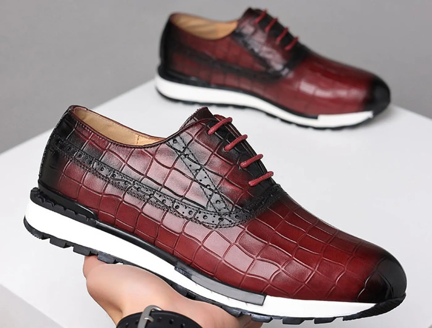 Men's Casual Sneakers - Genuine Leather Oxfords Shoes for Business & Walking | Breathable Comfortable Lightweight Fashion Sneakers for Men