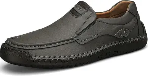 Men's Classic Vintage Leather Hand Stitched Flat Loafers Outdoor Comfortable Non-Slip Lightweight Driving Casual Shoes