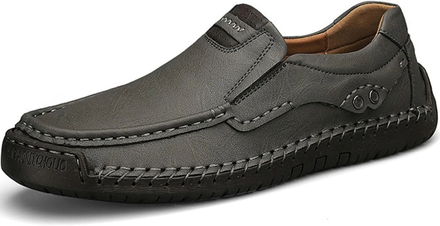 Men's Classic Vintage Leather Hand Stitched Flat Loafers Outdoor Comfortable Non-Slip Lightweight Driving Casual Shoes