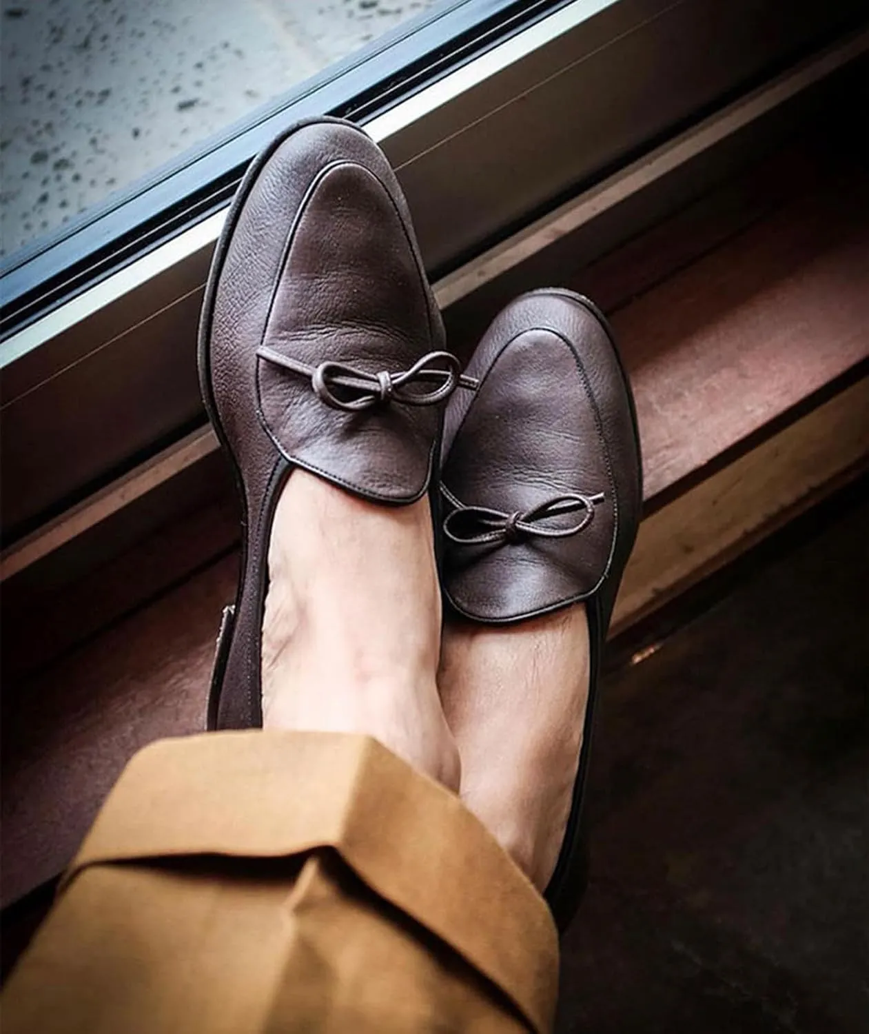 Men's Dress Shoes Belgian Loafers Leather Bow-Tie Slip On Penny Loafers Shoes Formal Business Casual Prom Wedding Tuxedo Shoes for Men