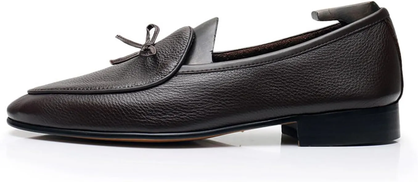Men's Dress Shoes Belgian Loafers Leather Bow-Tie Slip On Penny Loafers Shoes Formal Business Casual Prom Wedding Tuxedo Shoes for Men