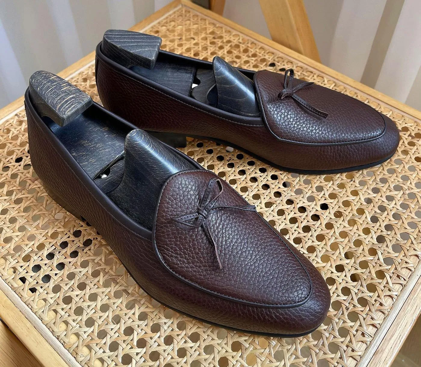 Men's Dress Shoes Belgian Loafers Leather Bow-Tie Slip On Penny Loafers Shoes Formal Business Casual Prom Wedding Tuxedo Shoes for Men