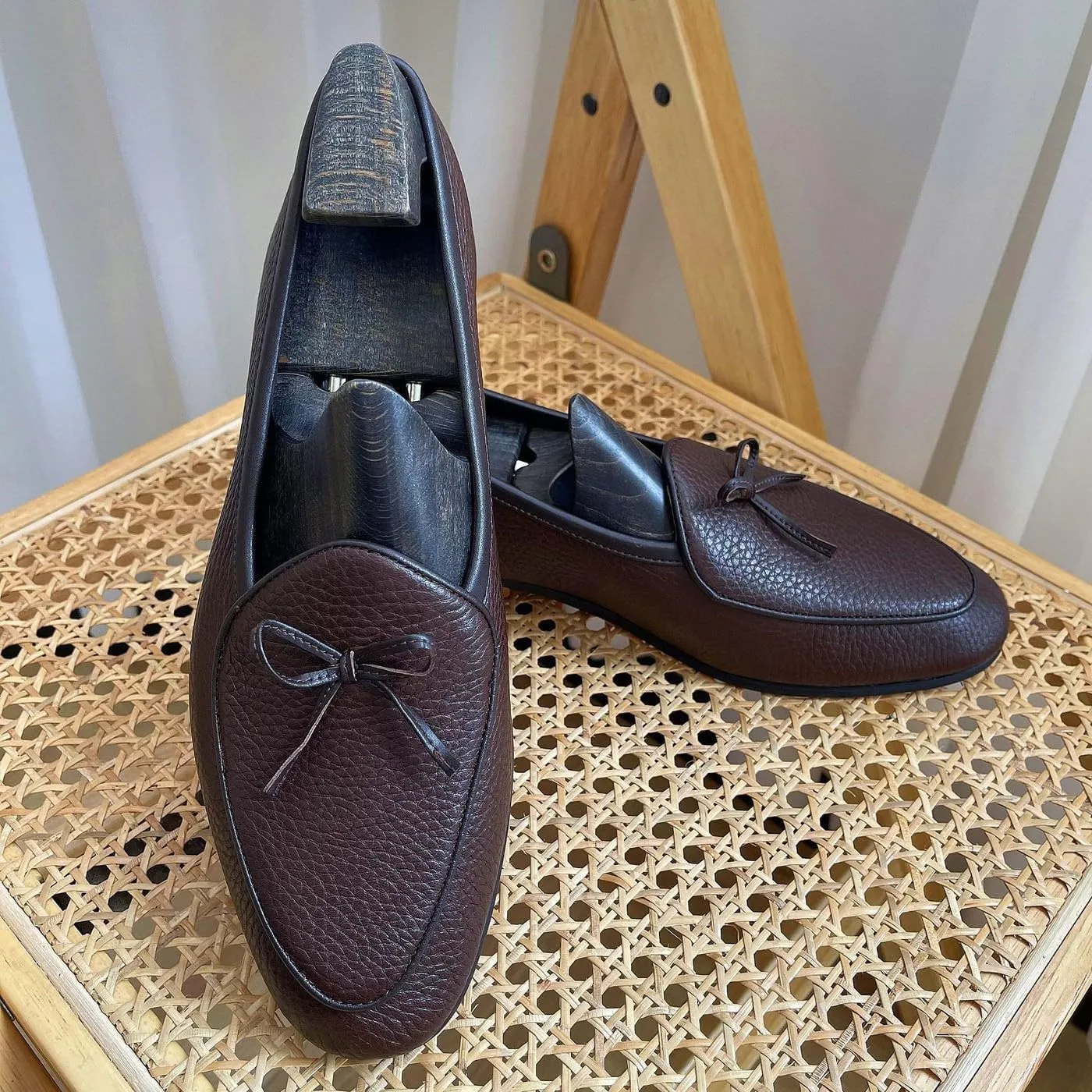 Men's Dress Shoes Belgian Loafers Leather Bow-Tie Slip On Penny Loafers Shoes Formal Business Casual Prom Wedding Tuxedo Shoes for Men