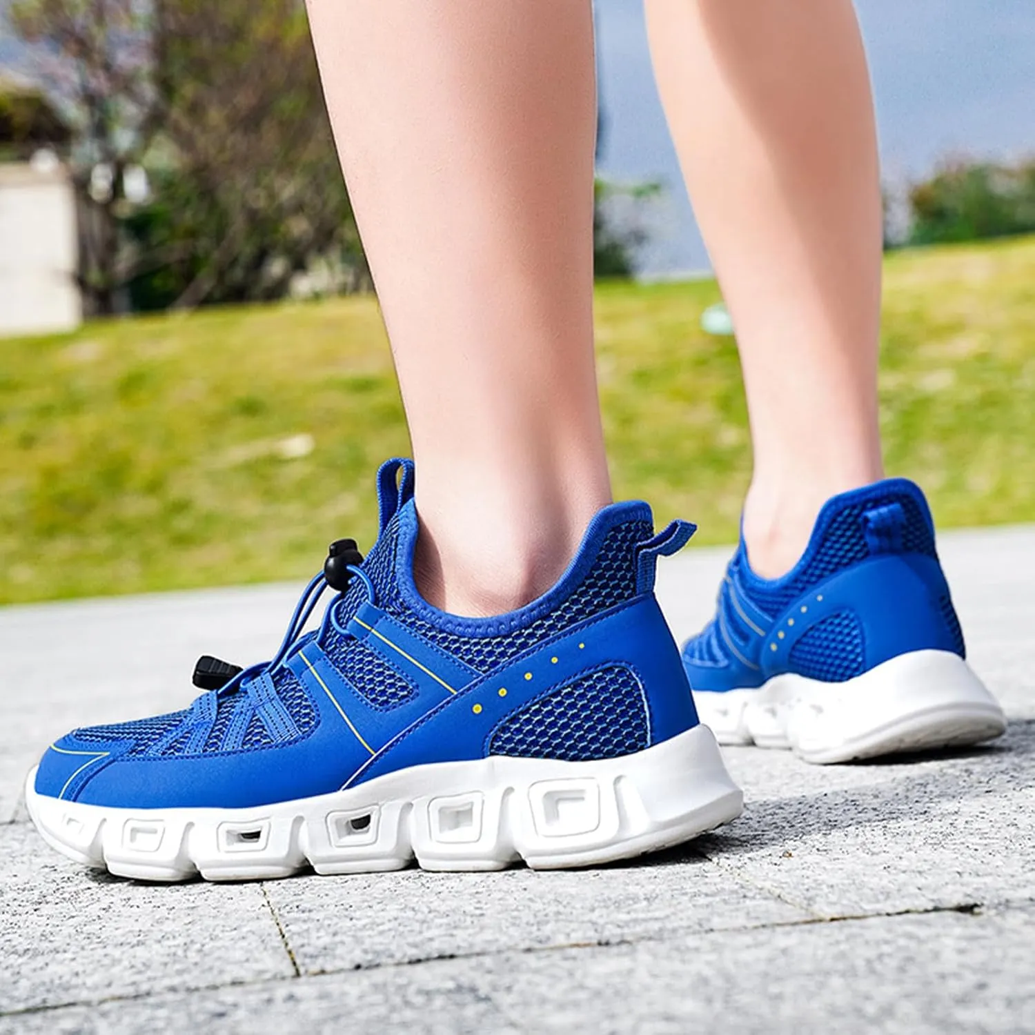 Men's Elastic Band Trail Running Shoes,Comfortable Breathable Mesh Soft Sole Convex Anti-Slip Jogging Training Shoes Fashion Platform Lightweight Outdoor Mountaineering Sneakers