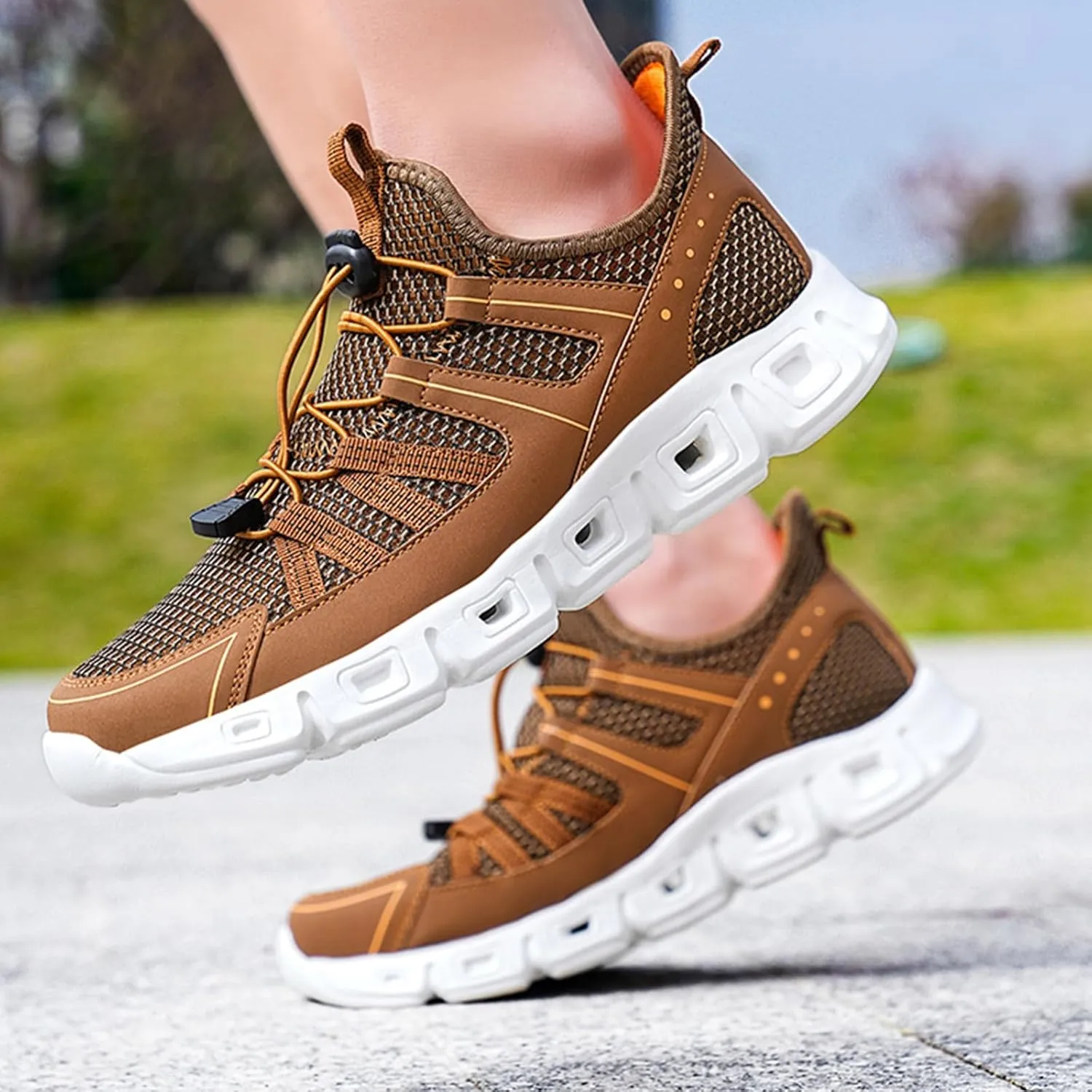 Men's Elastic Band Trail Running Shoes,Comfortable Breathable Mesh Soft Sole Convex Anti-Slip Jogging Training Shoes Fashion Platform Lightweight Outdoor Mountaineering Sneakers