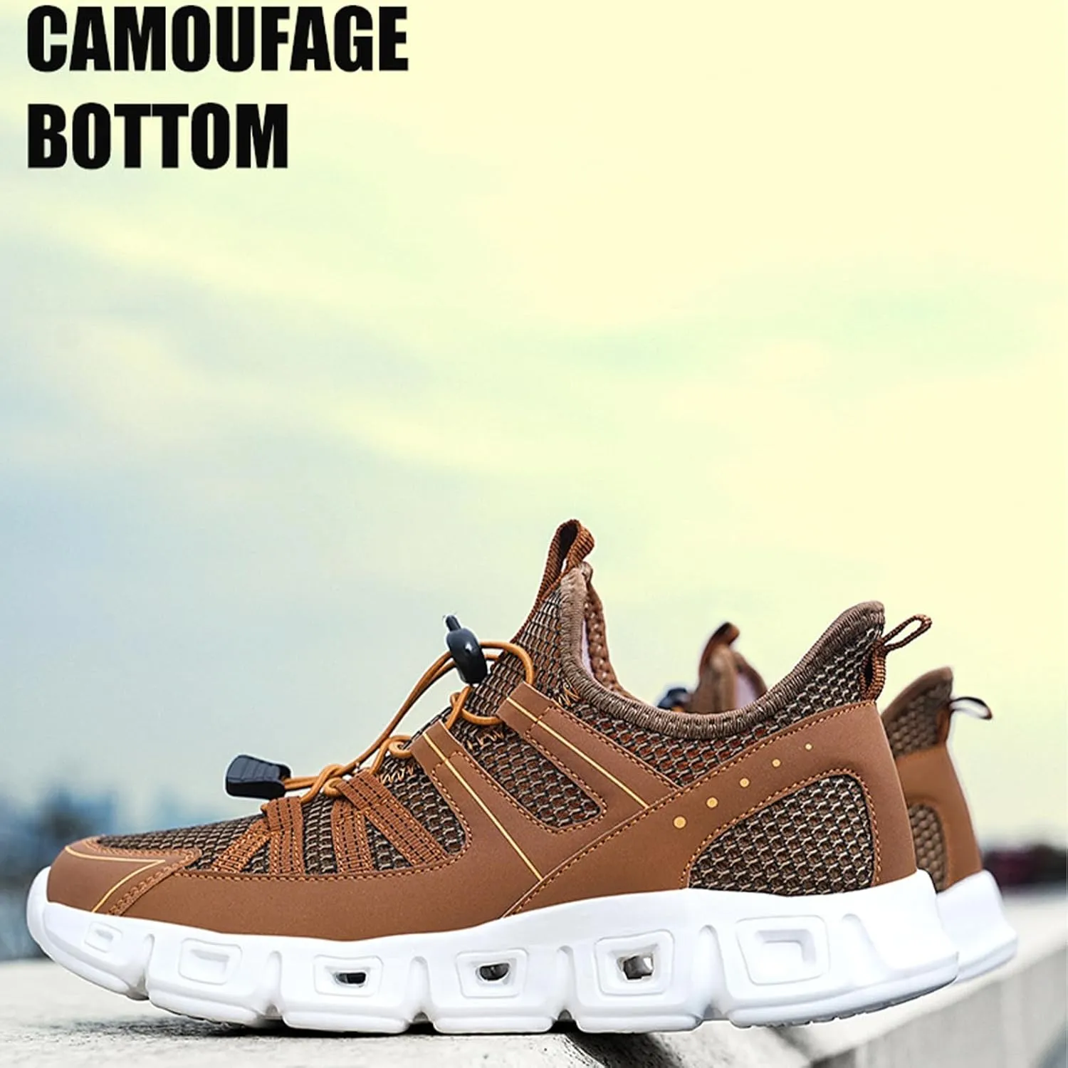 Men's Elastic Band Trail Running Shoes,Comfortable Breathable Mesh Soft Sole Convex Anti-Slip Jogging Training Shoes Fashion Platform Lightweight Outdoor Mountaineering Sneakers