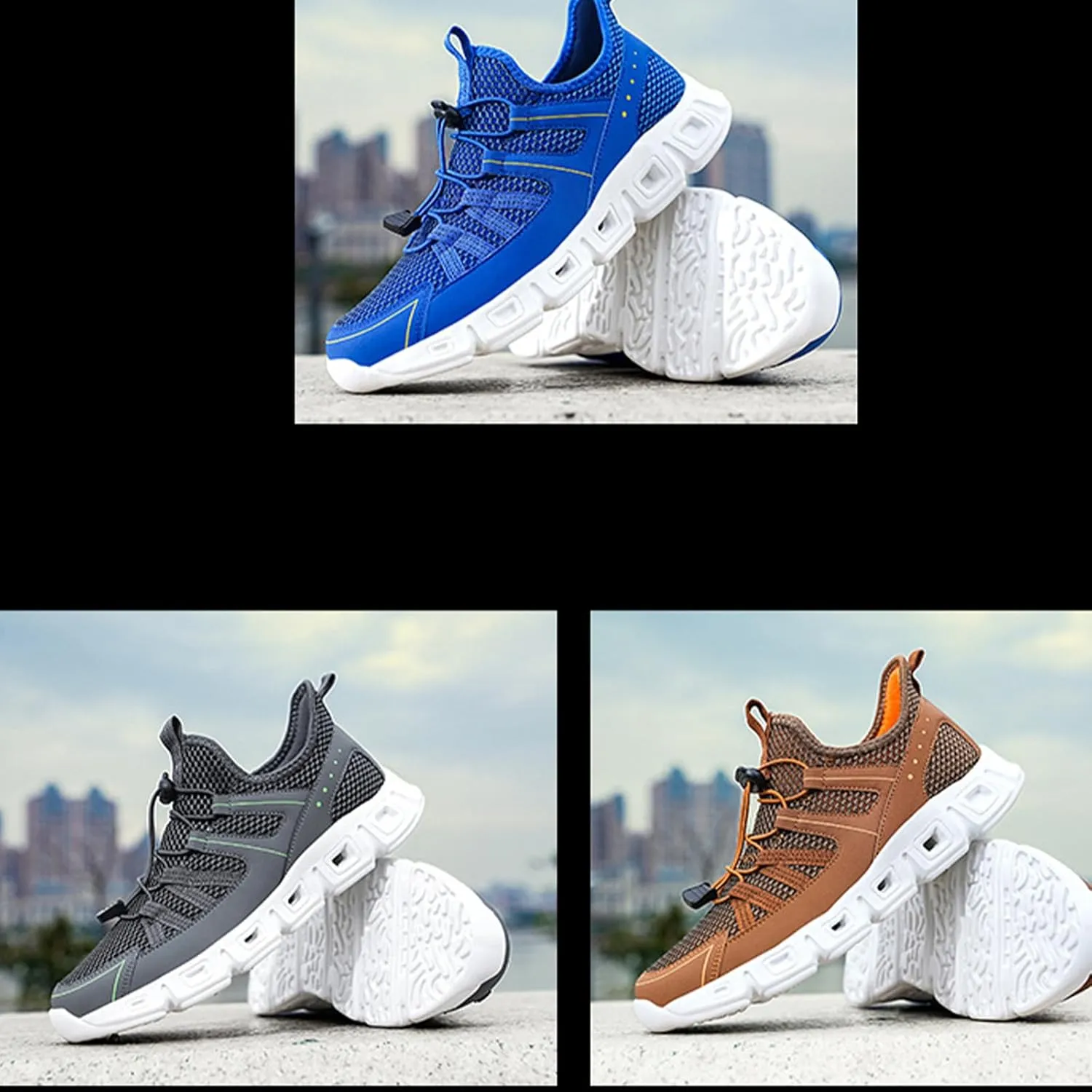 Men's Elastic Band Trail Running Shoes,Comfortable Breathable Mesh Soft Sole Convex Anti-Slip Jogging Training Shoes Fashion Platform Lightweight Outdoor Mountaineering Sneakers