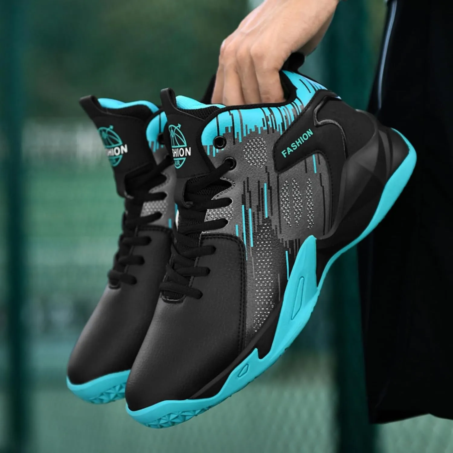 Men's Lace Up Breathable Leather Cushioning Basketball Shoes Fashion High-Top Non-Slip Sneakers Casual for Gym Sports Tennis Jogging Running Walking