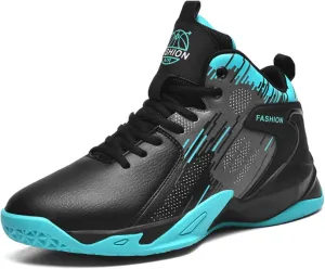 Men's Lace Up Breathable Leather Cushioning Basketball Shoes Fashion High-Top Non-Slip Sneakers Casual for Gym Sports Tennis Jogging Running Walking