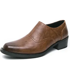 Men's Leather Block Heel Loafers with Side Zipper Square Toe Comfort Slip-On Non-Slip Chunky Heel Casual Shoes Business Work Office Dress Shoes