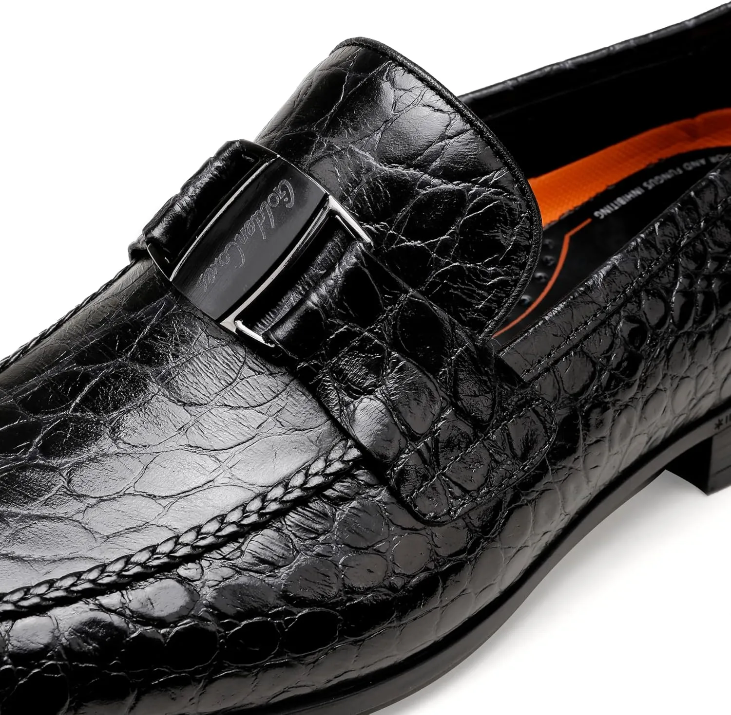 Mens Leather Penny Loafers, Classic Crocodile Printed Business Dress Shoes with Metal Buckle Slip on Penny Shoes for Mens