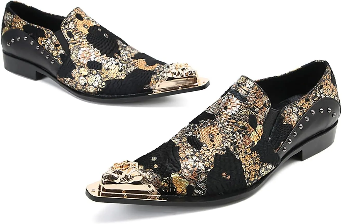 Mens Loafers Casual Dress Slip On Shoes Genuine Leather Metal Wingtip Toe Penny Loafers Fashion Beads Comfortable Shoes for Men Prom Wedding Tuxedo Party Dsico Ballroom Smoking Mocasines