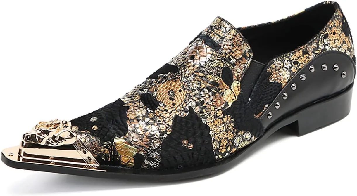 Mens Loafers Casual Dress Slip On Shoes Genuine Leather Metal Wingtip Toe Penny Loafers Fashion Beads Comfortable Shoes for Men Prom Wedding Tuxedo Party Dsico Ballroom Smoking Mocasines