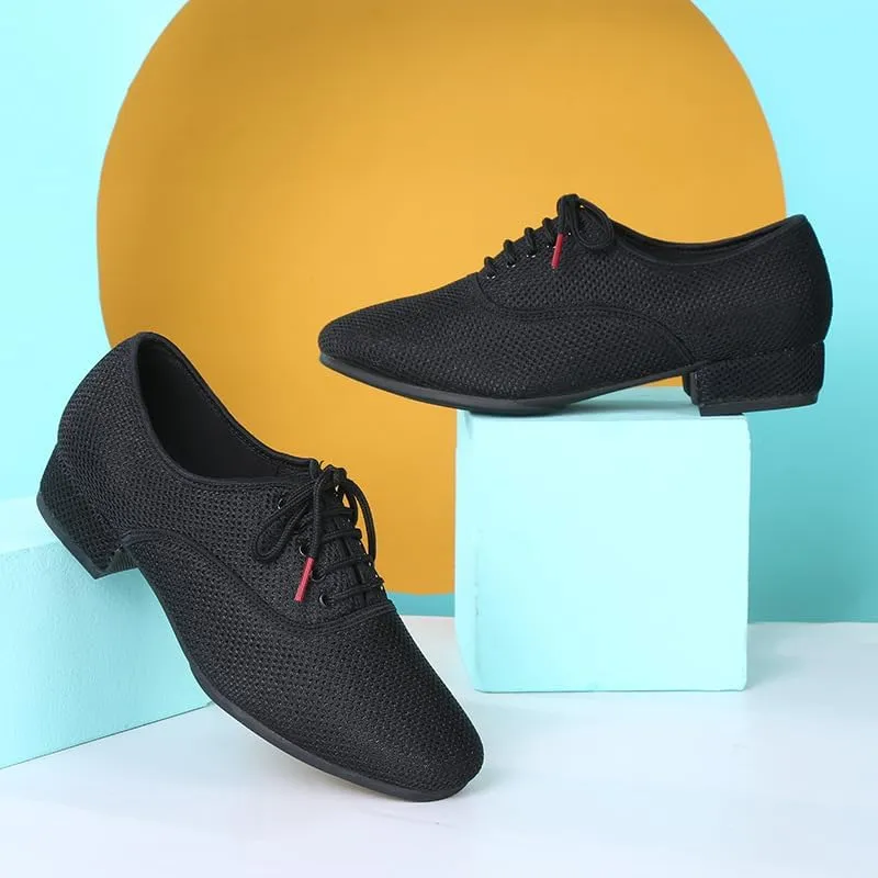 Men's Mesh Dance Shoes Breathable Black Ballroom Dancing Shoes Latin Salsa Social Teaching Practicing Shoes